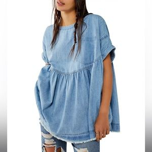 Free People Moon City Oversized Denim Babydoll Top
